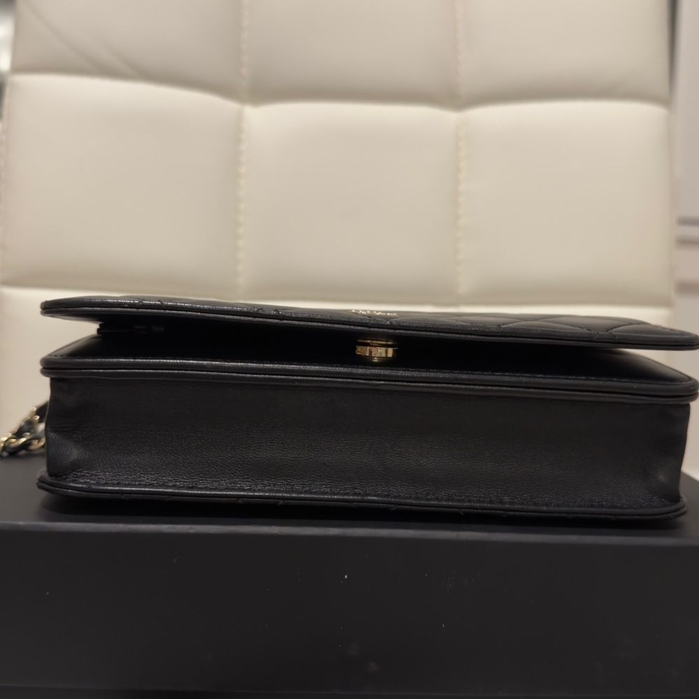 😍👜Chanel Iridescent Lambskin Quilted Pearl Wallet On Chain WOC Black - Picture 13 of 15